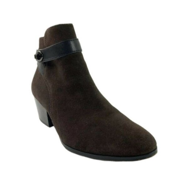 Coach Suede Bootie Harness Block Heel Signature Coach Lock Detail 8.5 - Picture 1 of 12